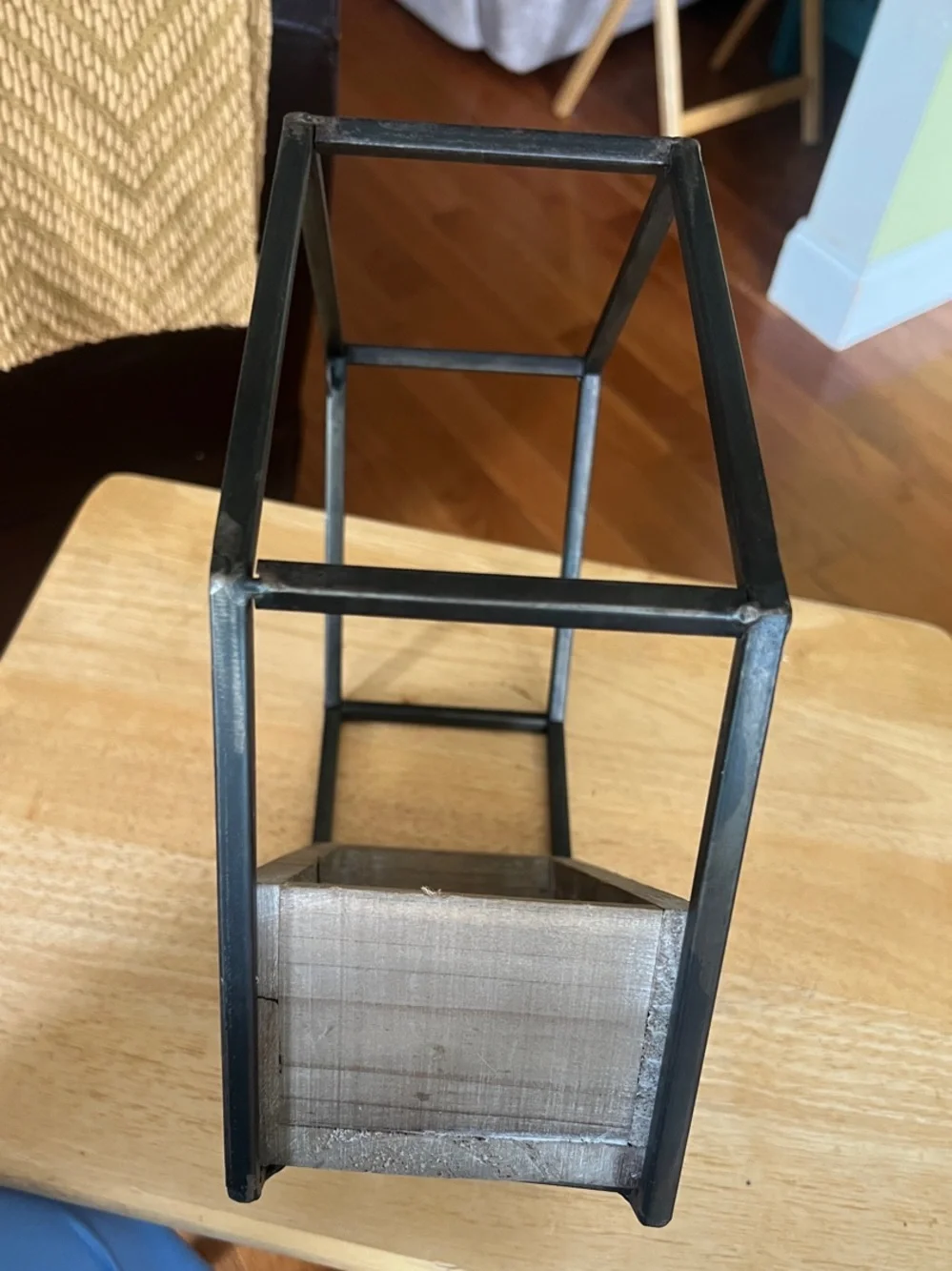 Hexagon Wall Shelf Planter - Metal & Rustic Wood